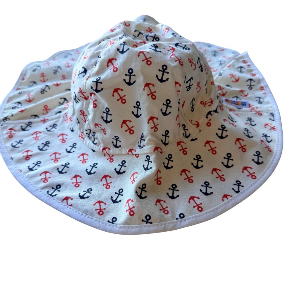 Bummis Sun Cap P/S 3-6M White Red Navy Anchor Print Cotton Polyester